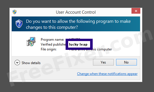 Screenshot where lucky leap appears as the verified publisher in the UAC dialog